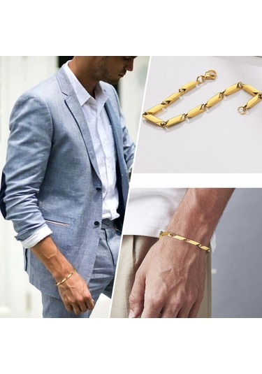 Bamboo Gold Kaplama Küp Erkek Çelik Bileklik Künye Eck05Bsr Altın