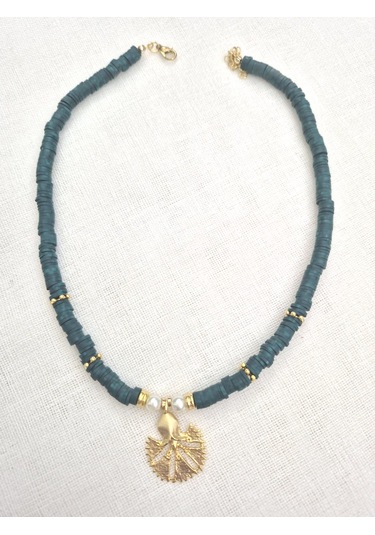 Yeşil Fimo Boncuklu Karanfil Kolye Uçlu Bayan Kolye