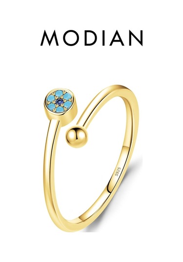 Altın Modıan Gerçek 925 Ayar Gümüş Açık Boyutu 6-9 Turkuaz Trendy Gözler Ayarlanabilir Yüzük Kadınlar Için Gril İstiflenebilir Güzel Takı Hediyeler