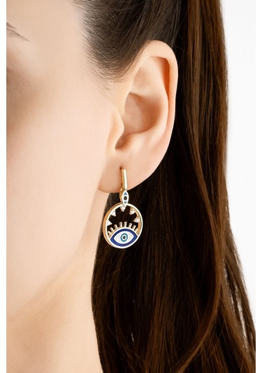 Evil Eye 18 Ayar Sarı Altın Kaplama Gümüş Minimal Küpe