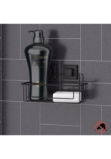 Tek Katlı Banyo Rafı Paslanmaz Yapışkanlı Easyfix Siyah Siyah