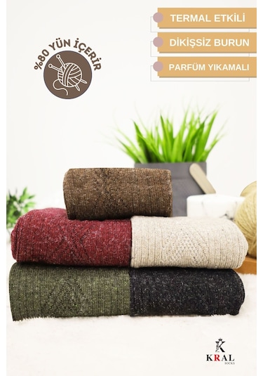 Kışlık Yün Lambswool Kadın Çorap 5'li Paket Çok Renkli