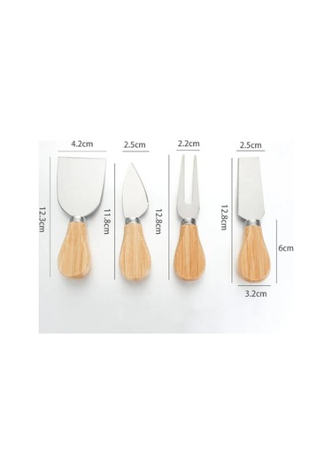 4 Parça Bambu Saplı Peynir Bıçak Çatal Spatula Seti, Sunum Seti