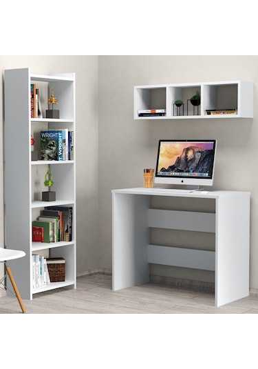 Tanmob Çalışma Masası Raflı Kitaplıklı Beyaz - Clm0301