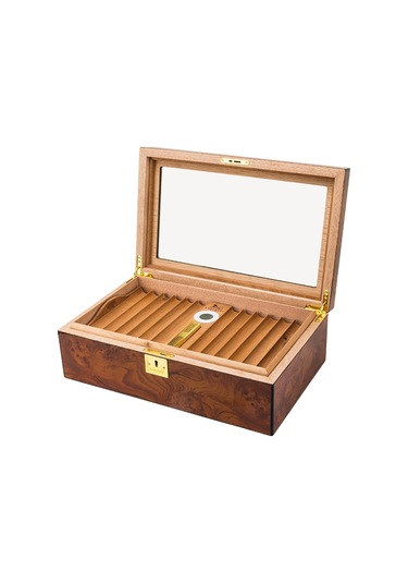 Lubinski Yeni Cedar Camlı Tepsili Puro Kutusu Humidor Kahve 60s