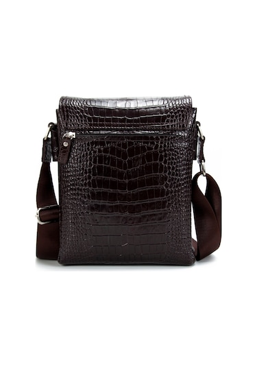 Postacı Hakiki Deri Kroko Kahverengi Çanta Kangaroo 3122