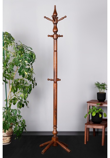 Refilya Masif Ahşap Tornalı Askılık Ceviz Cilalı Doğal