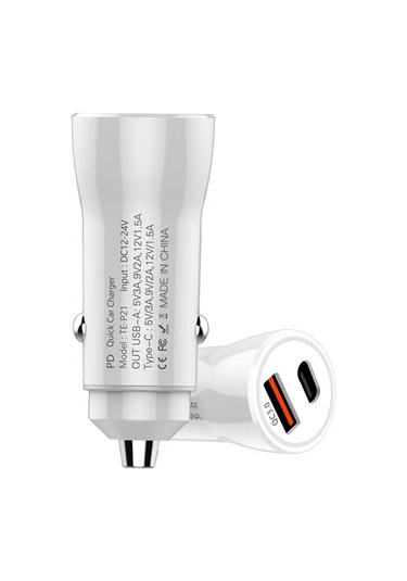 Sones P21 Taşınabilir Pd 20w + Qc 3.0 18w Çift Bağlantı Noktalı Hızlı Araç Şarj Cihazı Beyaz