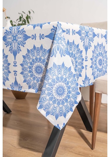 Alaçatı Mavi Çini Desenli Masa Örtüsü, Sofra Bezi, Piknik Örtüsü