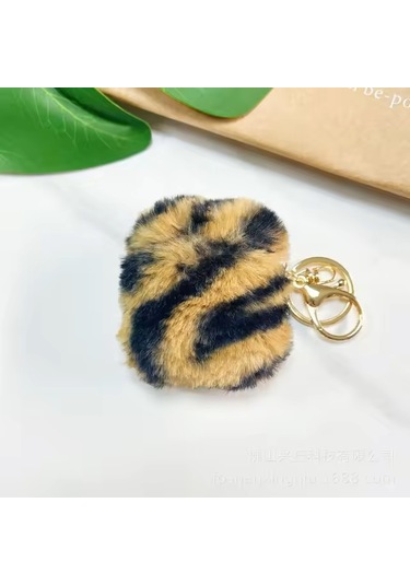 Mobaxaksesuar Apple Airpods 3. Nesil İle Uyumlu Kılıf Kalp Leopar Taş Kiraz Desenli Fiyok Tutmalı Kılıflar Siyah