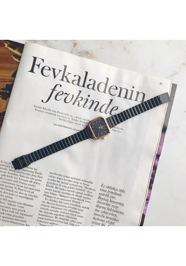 Minimal Kare Siyah Kadran Rose Gold Kasa Kadın Kol Saati Rose Gold