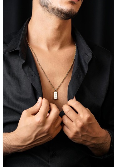 14 Ayar Altın Külçeli Figaro Zincir Erkek Kolye Pembe Altın