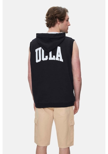 Ucla Hewıtt Siyah Nakışlı Sıfır Kol Sweatshırt Oversize Erkek Sweatshirt Siyah
