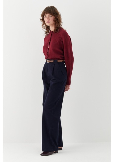 Kemerli Palazzo Pantolon Lacivert Lacivert