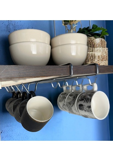 Magic Objects 10 Kancalı Dolap İçi Fincan Askısı, Krom Fincan Kupa Düzenleyici, Paslanmaz Fincan Askılığı Krom