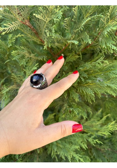 Otantik Ametist, Zirkon Ve Zümrüt Taşlı Ayarlanabilir Gümüş Yüzük