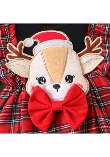 Noel Yenidoğan Bebek Bebek Kız Giysileri Setleri Örgü Romper Ekose Geyik Etekler Kafa Bandı Noel Kostümleri Kıyafetler Kırmızı