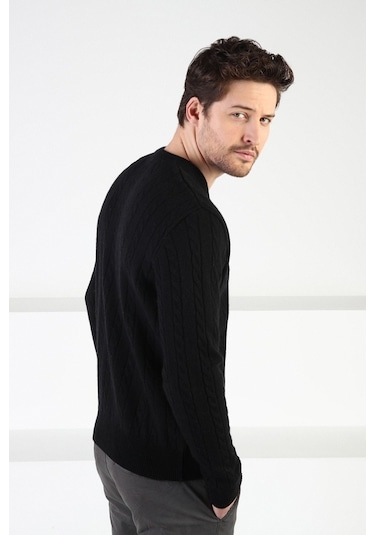 Ferraro Siyah V Yaka %100 Kuzu Yünü Erkek Kazak Siyah