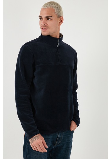 Buratti Regular Fit Anti-Pilling Tüylenme Yapmayan Dik Yaka Kalın Kışlık Şardonlu Erkek Polar 5896700 Lacivert