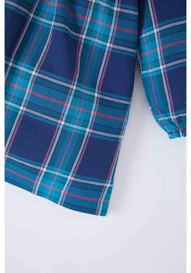 DeFacto Kız Bebek Kareli Uzun Kollu Flanel Elbise D7427A524WNNV256 Lacivert