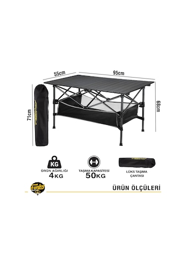 Family Large Katlanabilir Alüminyum Kamp Masası - Siyah