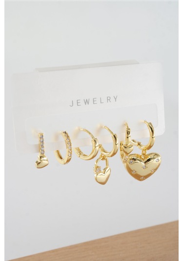 Kadın Vip Seri Zirkon Taşlı Karışık Figürlü 6'lı Küpe Seti Zrk0015 - Altın