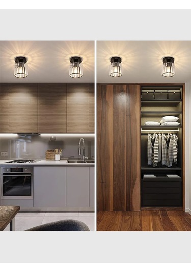 Yonlux Avize Kristal Tavan Lambası, Ampul E27, Siyah 463000317 Siyah