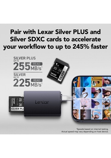 Lexar Usb 3.2 Gen1 255mb/sn Çift Yuvalı Microsd/sd Kart Okuyucu Lrw360u