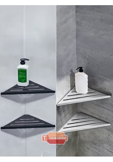 Paslanmaz Çelik Üçgen Banyo Askısı Köşe Depolama ve Duş Rafı Siyah