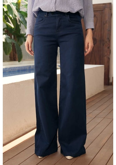Neways 1067-denim Bol Paça Pantolon Lacivert Çok Renkli