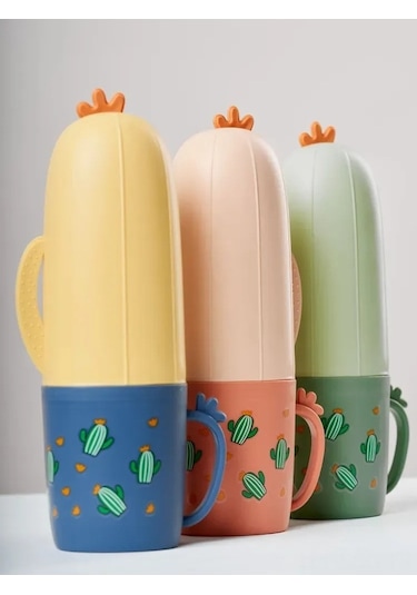 Pazly Pratik Cactus Tasarım Seyahat Diş Fırçası Kılıfı - Hijyenik Saklama Pembe Pembe