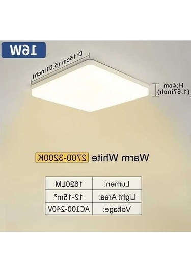 Fastbuy 16w Ming&ben Kare Led Tavan Lambası - Sıcak Beyaz, 15cm, 110-240v, İç Mekan Koridor Ve Balkon Dekoru Sıcak Beyaz