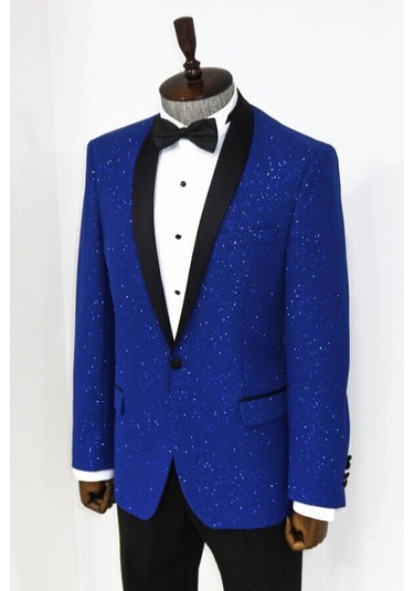 Wessi Şal Yaka Simli Lacivert Erkek Smokin Ceket Lacivert