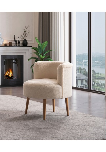 Panda Çay Seti Berjer Ve Puf Takımı Salon, Balkon, Ofis 2 Li Takım Krem Krem