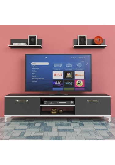 Kenzlife televizyon sehpası berlin 150 gri tv ünitesi raflı
