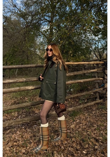 Haki Kadife Ek Yaka Detaylı Mont - 5132 Haki