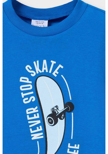 Defacto Erkek Bebek Bisiklet Yaka Baskılı Kısa Kollu Tişört E1001a525smbe103 Mavi