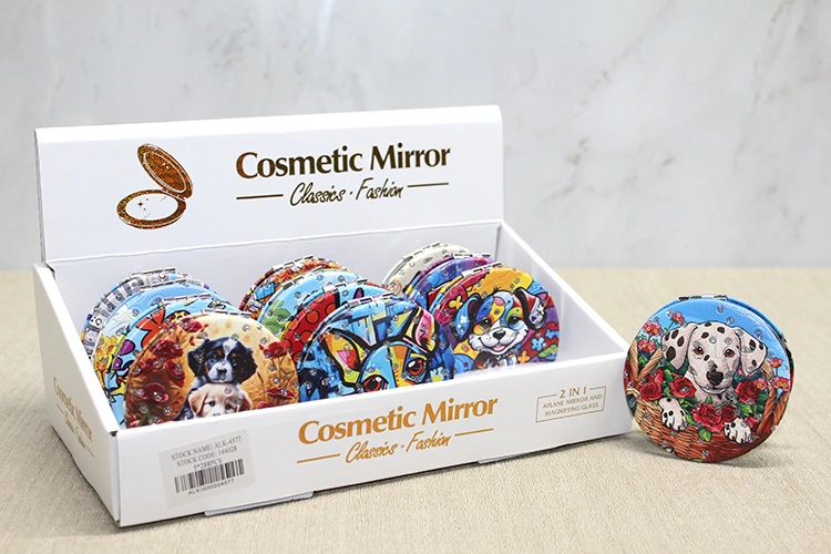 River World El Aynası Yuvarlak İnce Taşlıtasarımı Sevimli Köpek Çok Renkli