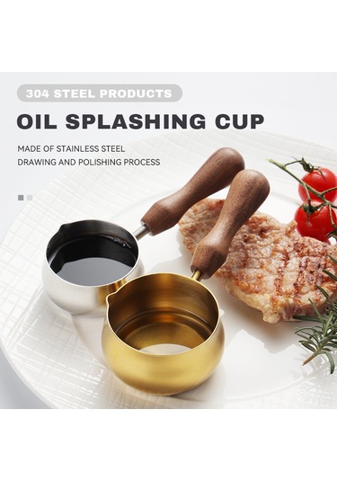 Shineyee 60ml Gümüş Küçük Boy 304 Paslanmaz Çelik Kahve Çekirdek Fincanı, Akışkan Taşıma Ağızlı, Ceviz Ağacı Saplı Sosu/süt Fincanı