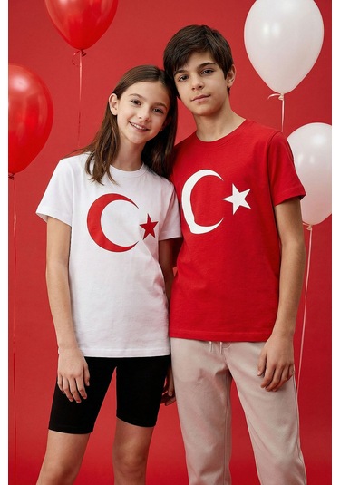 Tommy Life Beyaz Ay Yıldız Baskılı Unisex T-shirt - 11333