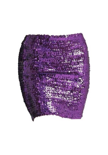 Fastbuy Suntek Moda Kadın Menekşe Renk Mini Pullu Kısa Bling Etek Kız Giyim Menekşe