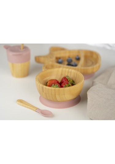 Citron Vakum Tabanlı Organik Bambu Kase Seti - Blush Pink 1073612
