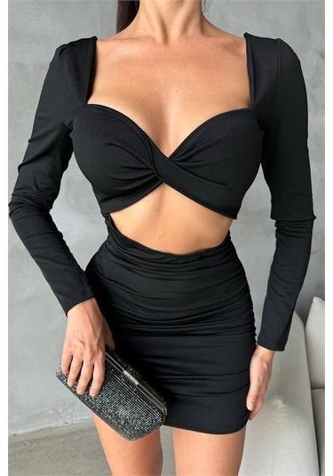 Kadın Sırt Ve Göğüs Dekolteli Mini Elbise Dpnbdf079 Siyah
