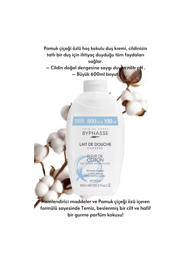 Byphasse Caresse Pamuk Çiçeği Özlü Kremli Duş Jeli 600 ML