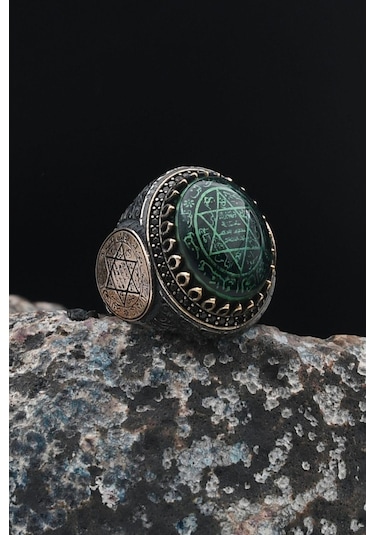 Özel Tasarım Hz. Süleyman Mührü Gümüş Erkek Yüzüğü 901543 Gümüş