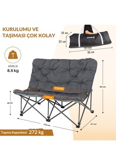 Kingcamp Lemon Lux Double Ultra Konforlu Çift Kişilik Kamp Sandalyesi Grey Gri
