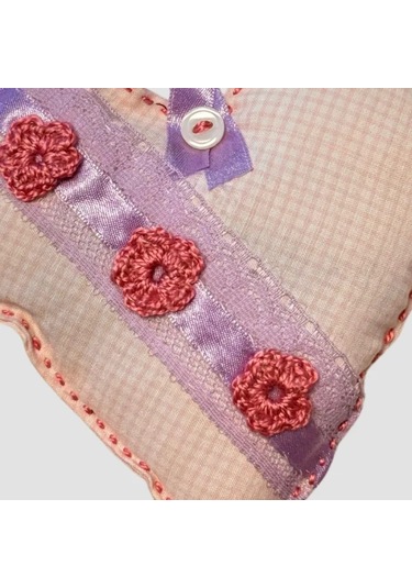 Uretti Gamze 4416 El Yapımı Kalpli Dantelli Lavanta Tanecikli Kese Koyu Pembe 13 CM