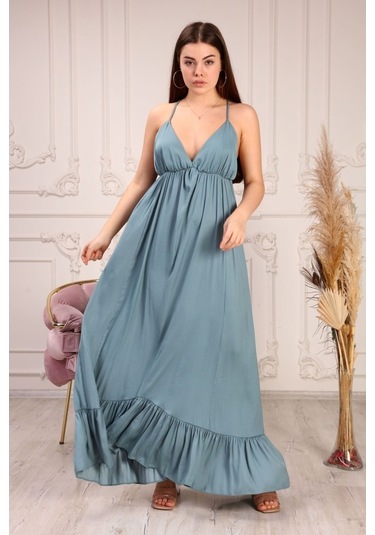 Aymeravm - Örgü Askılı Büzgülü Kadın Elbise - Knz1228Ga