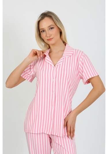 Nisanca Kısa Kollu Milan Gömlek Pijama Takımı- Genç Anne Serisi Pembe