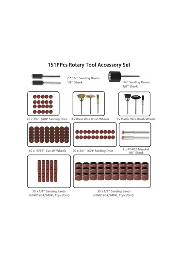 Singree 151 Parça Döner Alet Aksesuarları Seti 1/8 İnç Şaft Uyumlu Kesme Zımpara Parlatma Taşlama Oyma